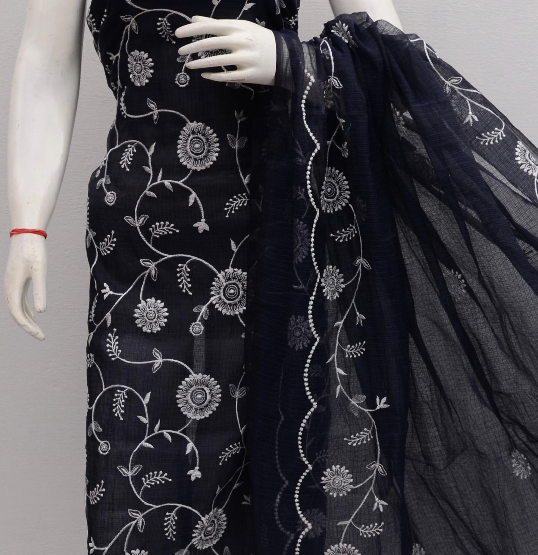 Black Kota Doria Suit With Designer Kota Dupatta