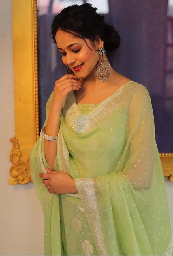Green Banarasi Georgette Salwar Suit