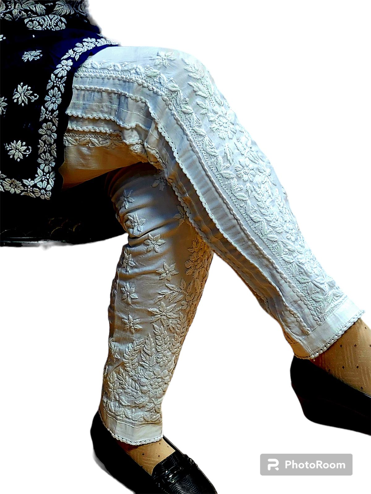 Premium Hand Chikankari Pant White Stretchable