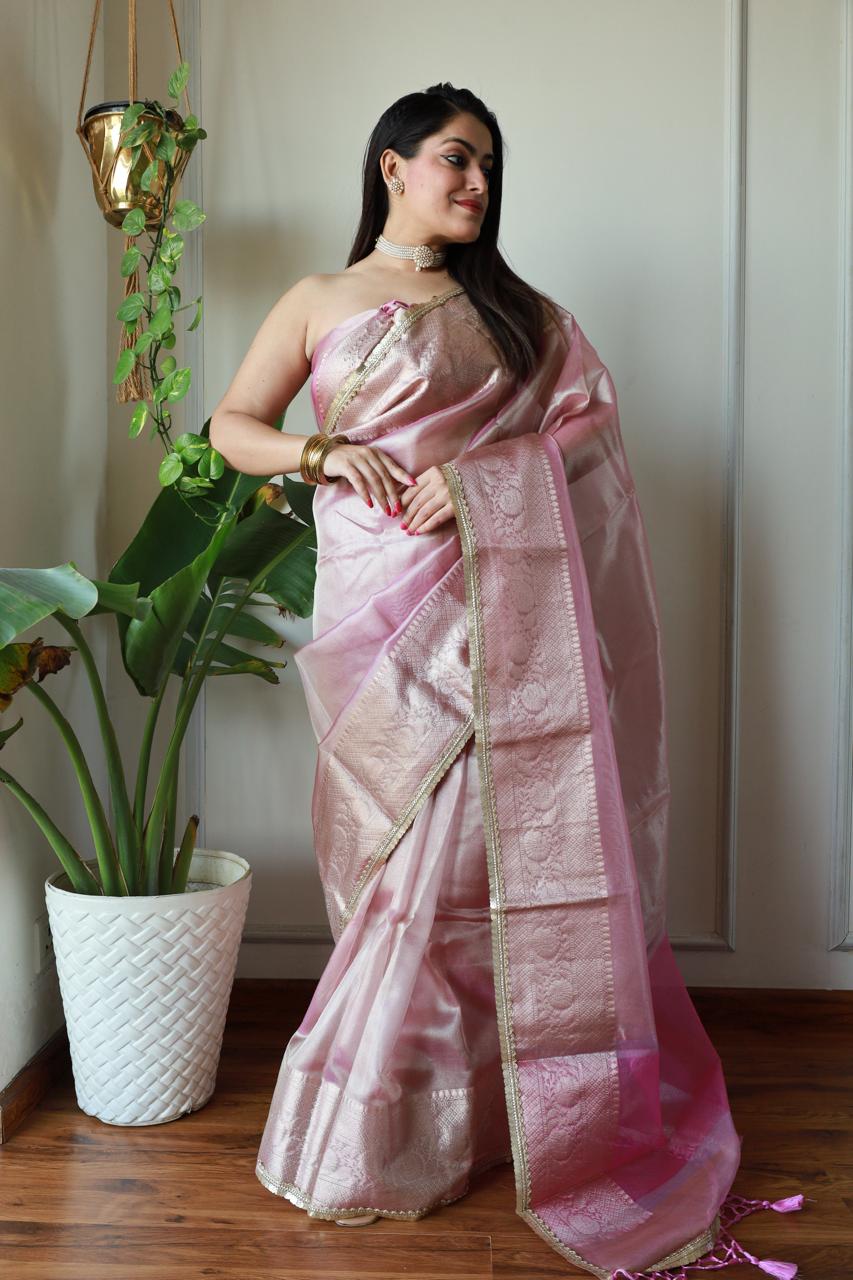 Celebrity look  Pink Tissue Saree