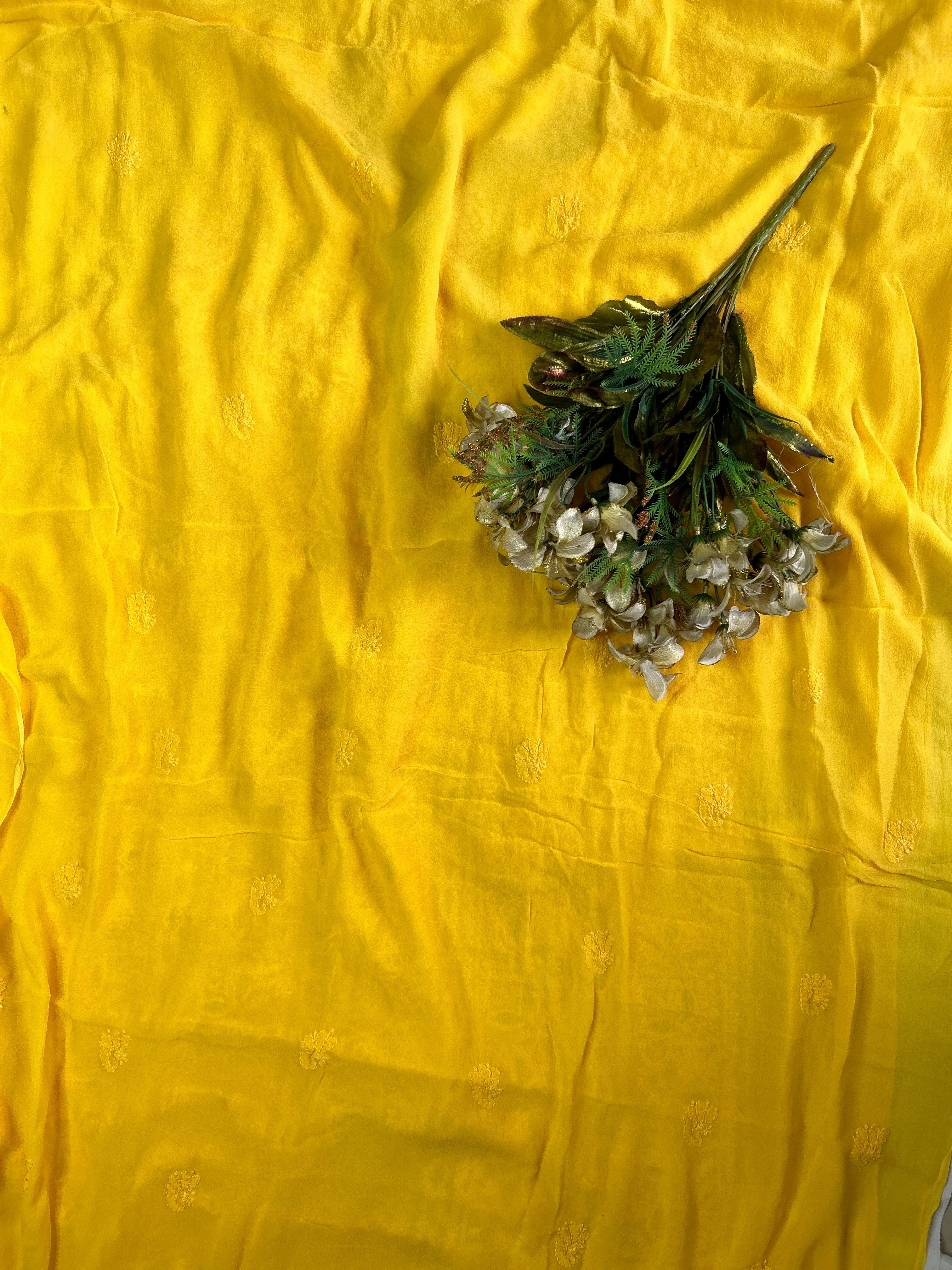 Fancy Chikankari Gota work Salwar suit unstitched fabric in Bright Yellow