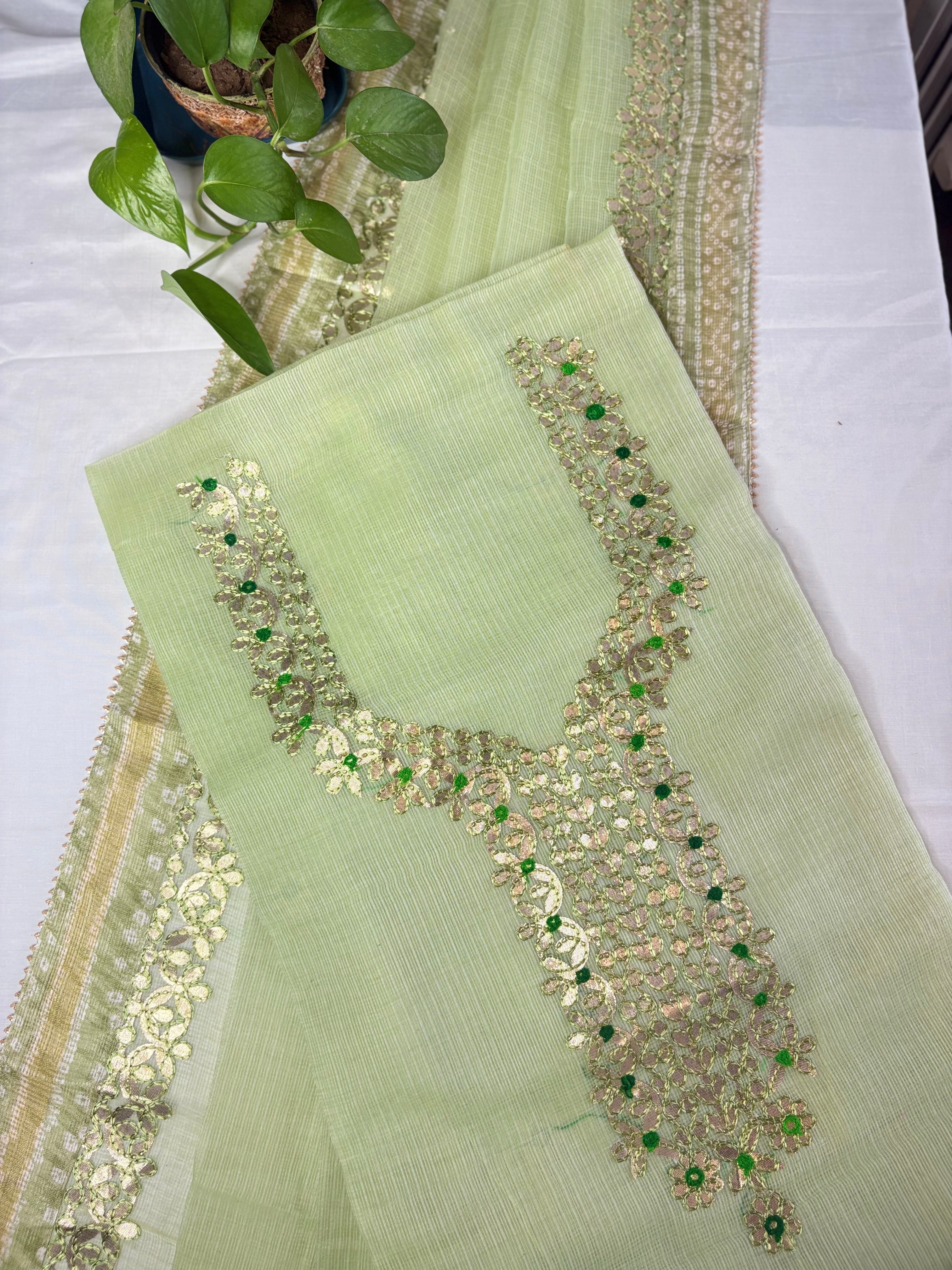 Devyani- Kota Salwar Suit In Gota Work In Pastel Green