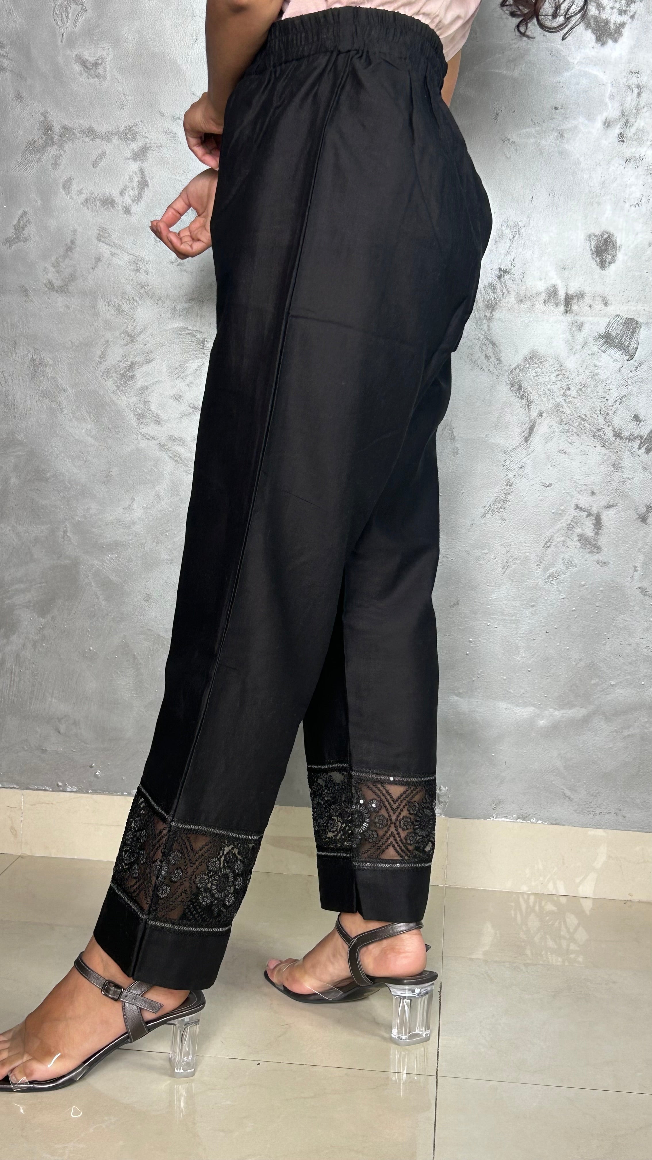 Gorgeous Black Straight Pakistani Pant In Cotton