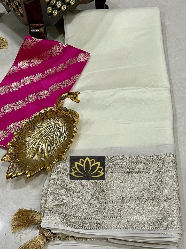 Banarasi Semi Dupion Warm Silk Saree In white