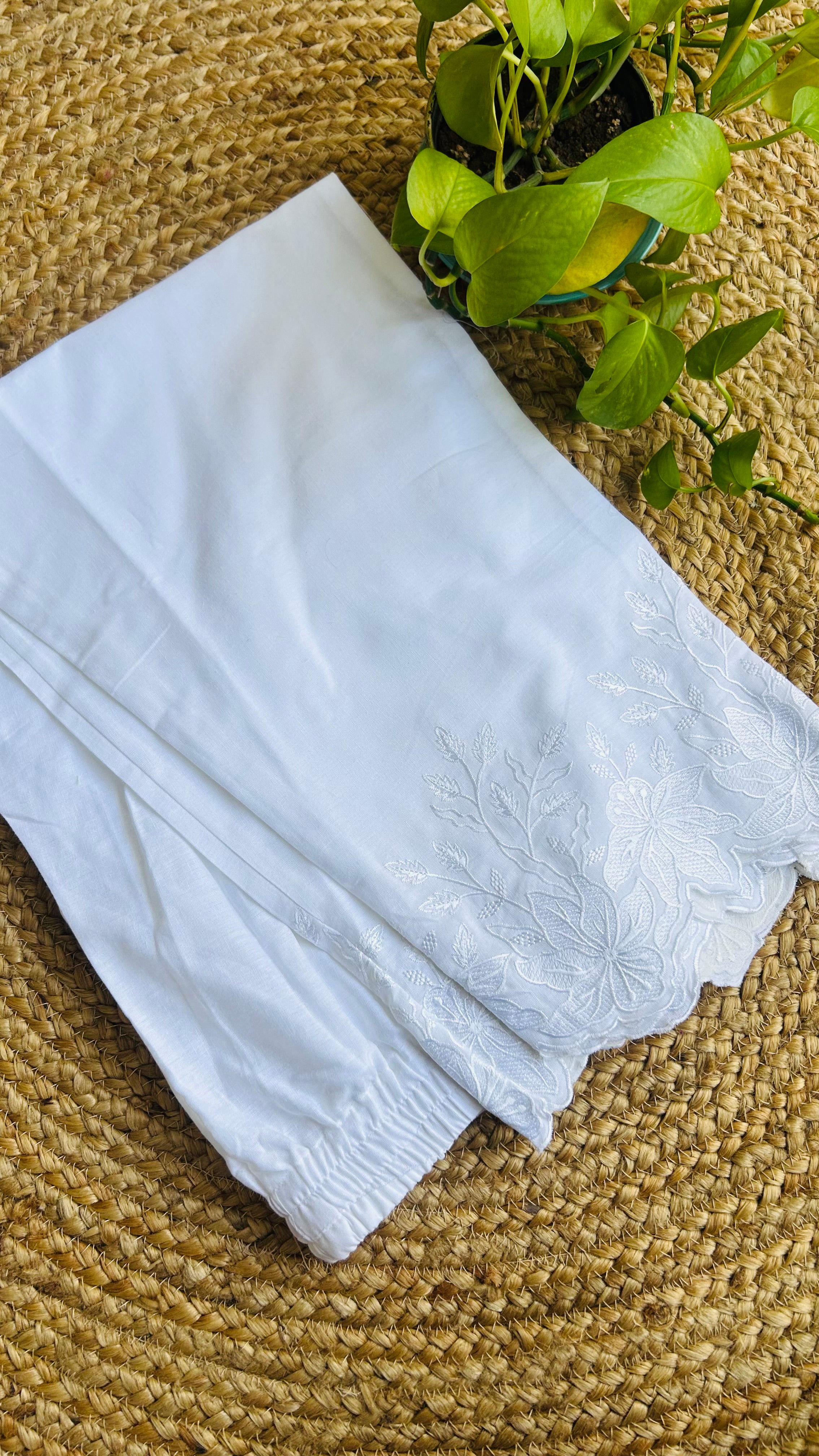 Aarika White Full Embroidery Straight Pant In Cotton For Women