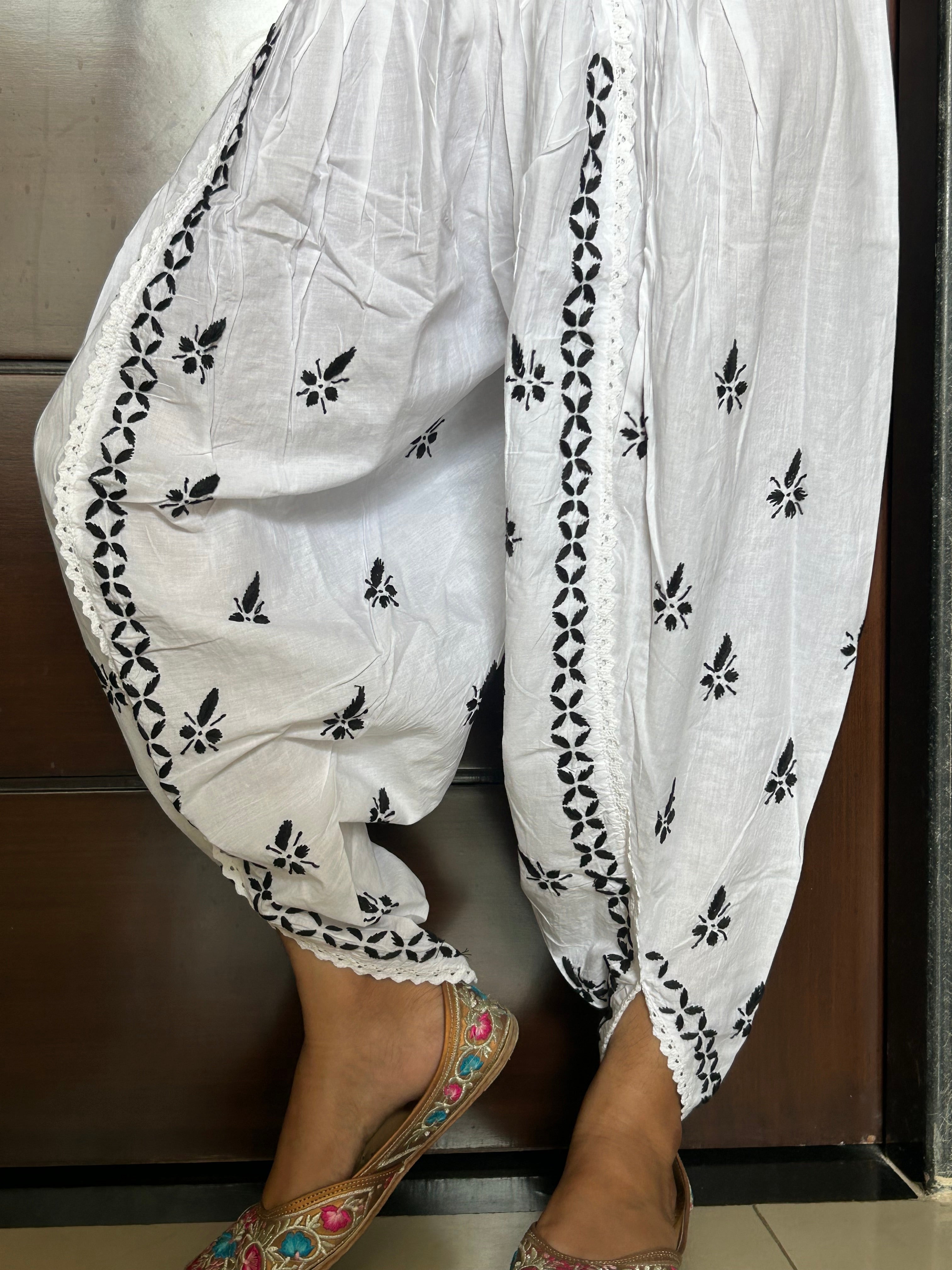 Chikankari Dhoti Salwar in White and Black