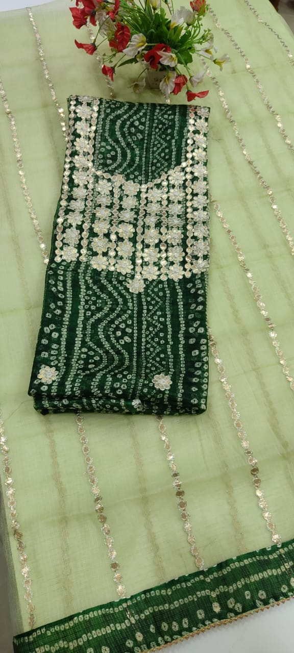 Green Kota Doria Gota Embroidered Suit