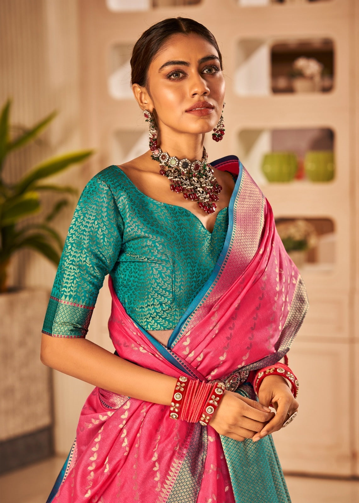 Pink Banarasi designer silk saree
