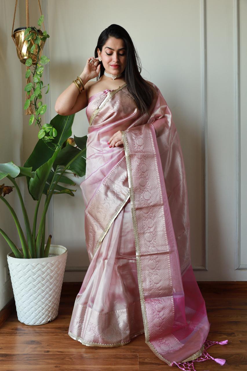 Celebrity look  Pink Tissue Saree