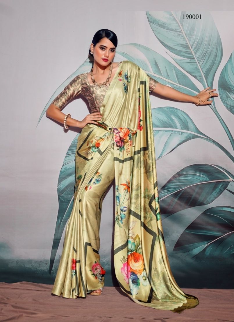 Yellow digital print saree