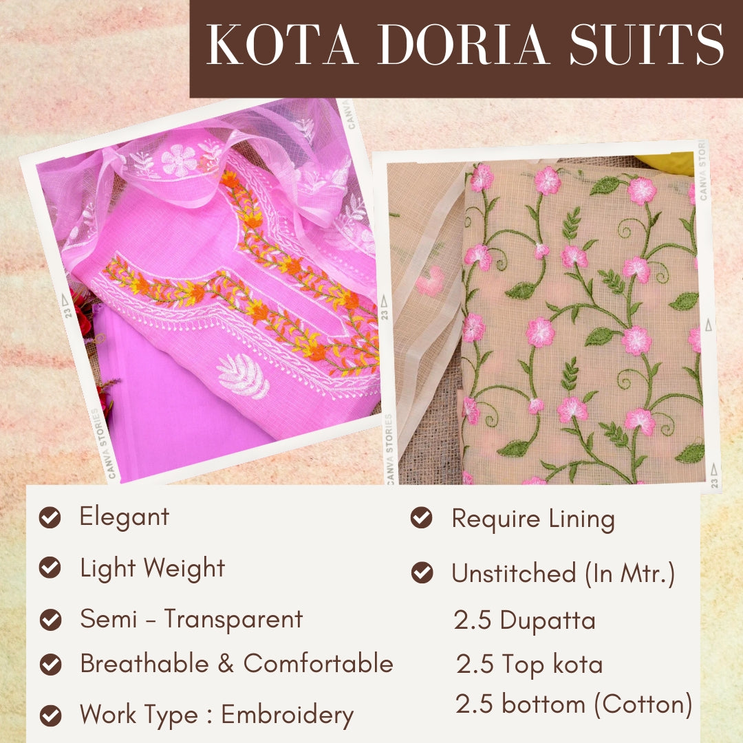Kota Doria Embroidered Suit Set In Green
