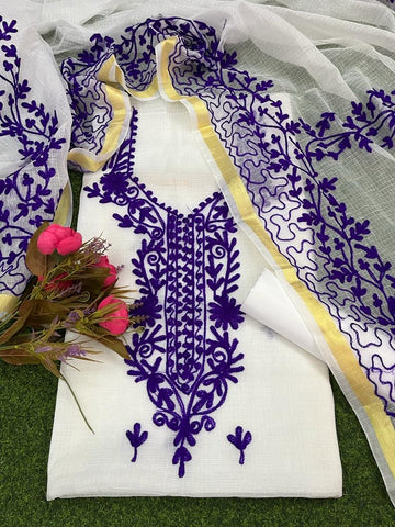 Relaxing Cotton Blue, White Thread Embroidered Design Churidar Pants #32021  | Buy Online @ , USA