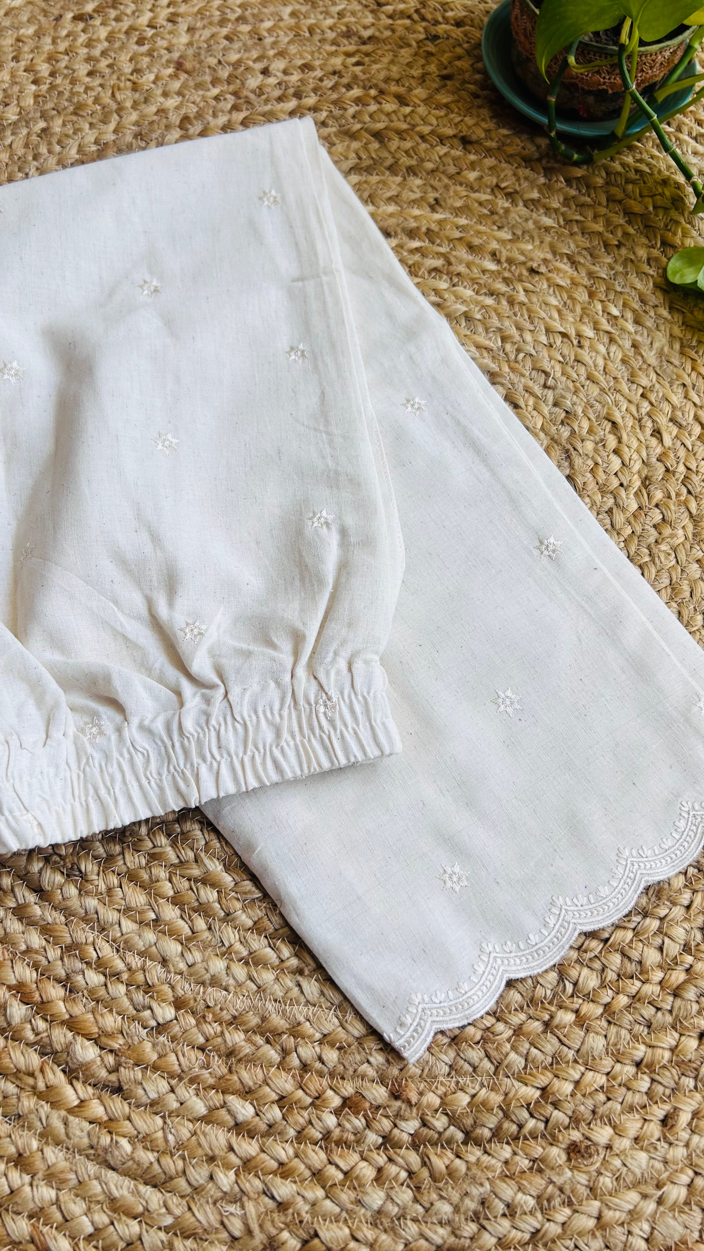 Inaaya Cream Flower Embroidery Straight Pant In Cotton For Women