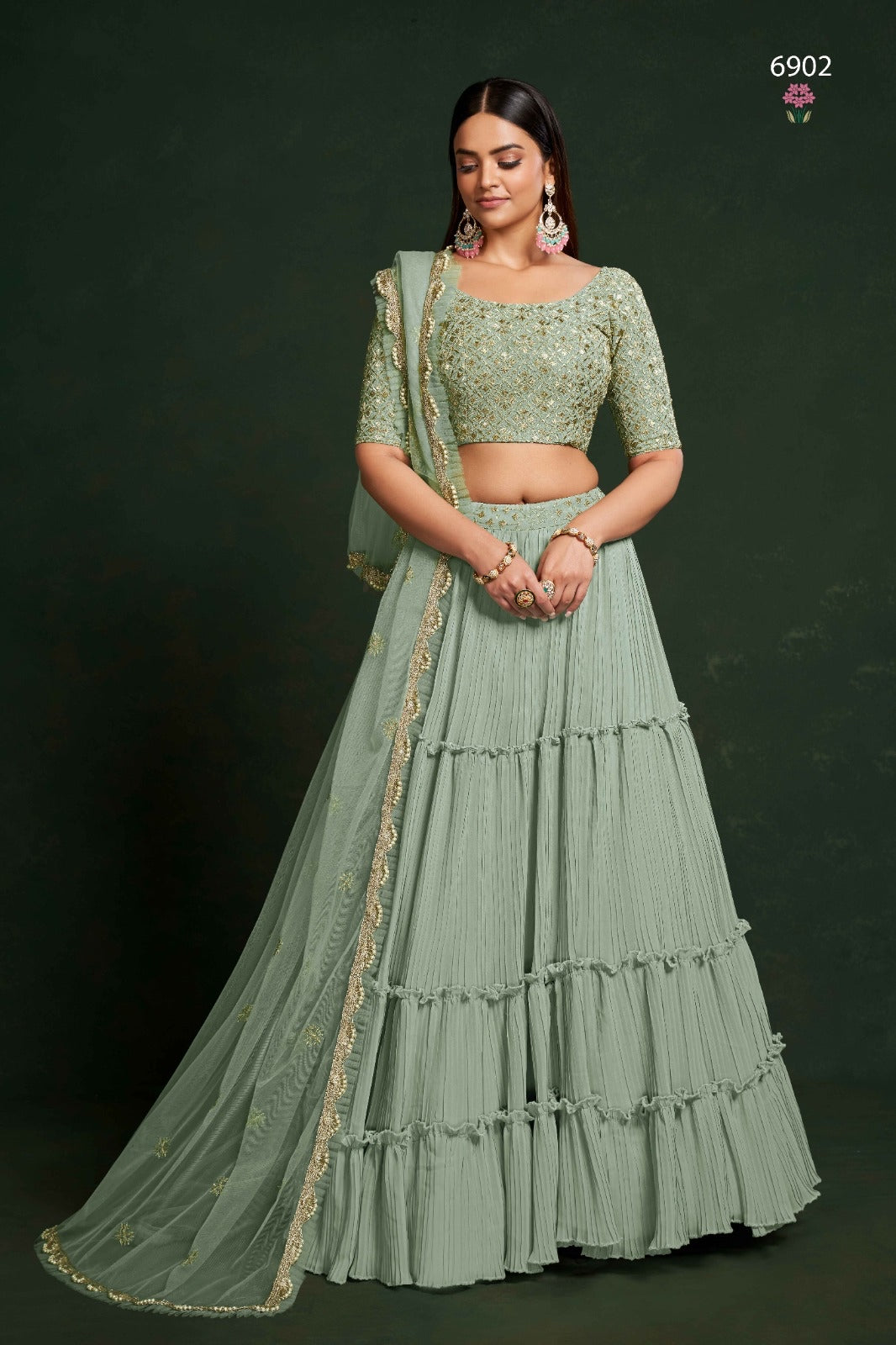 Buy Indian Bridal Lehenga Choli | Designer Wedding Lehengas Online UK: Cream,  Green and Lavender