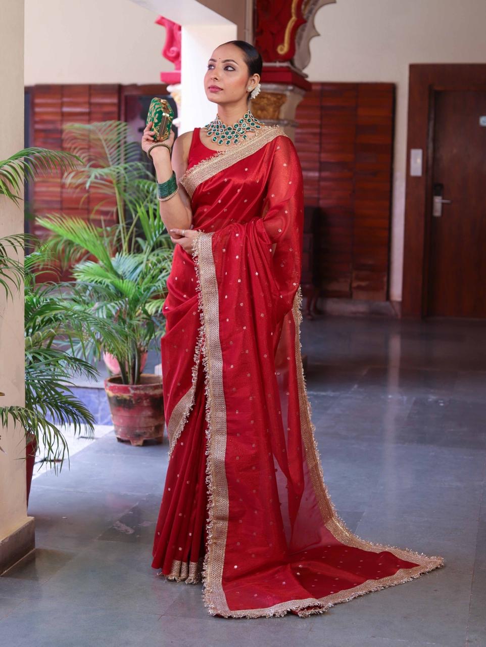Red Color Sitara Banarasi Tissue Saree