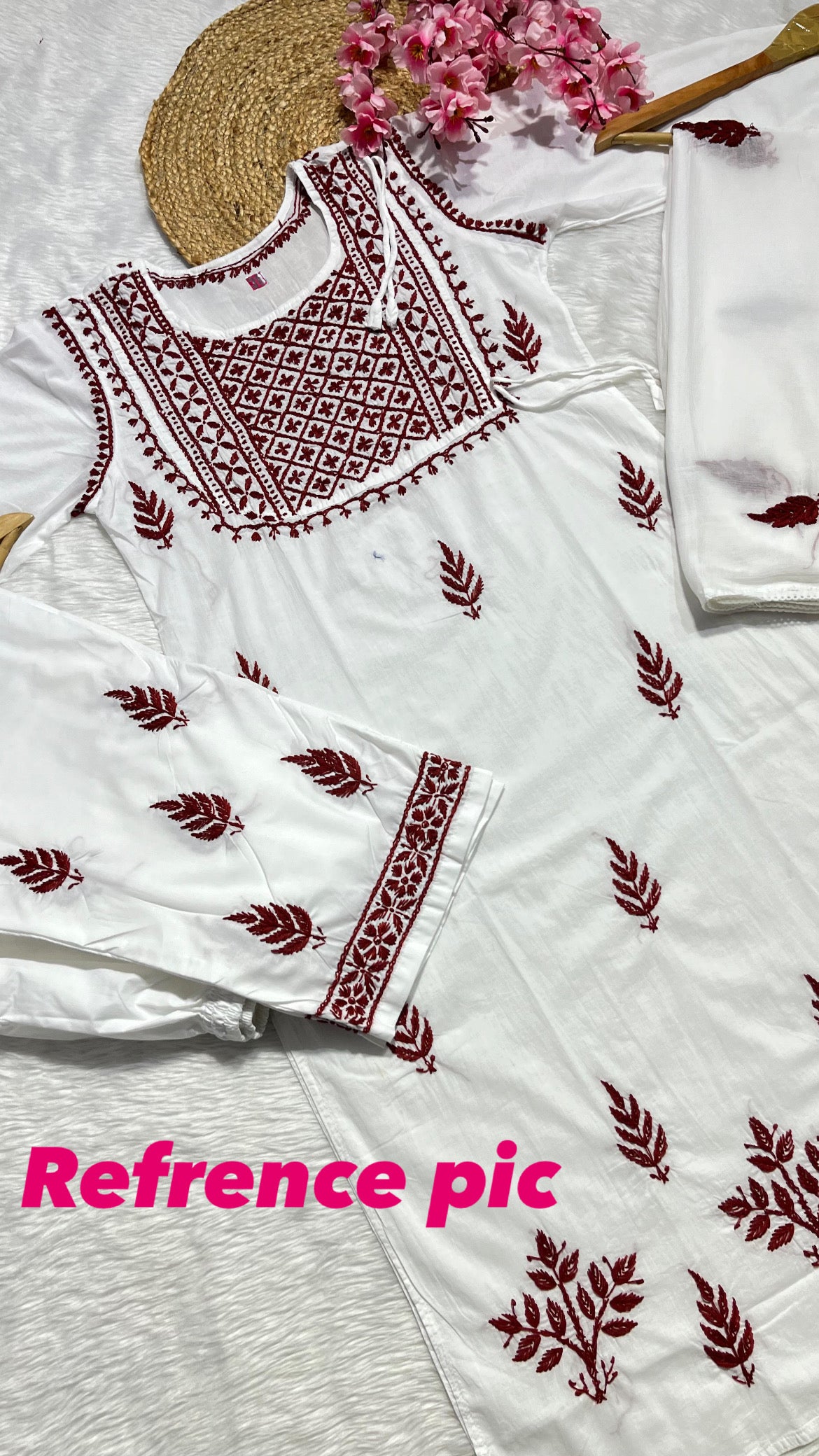 Sahiba White Lucknow Chikankari cotton Kurti With Pant and Dupatta
