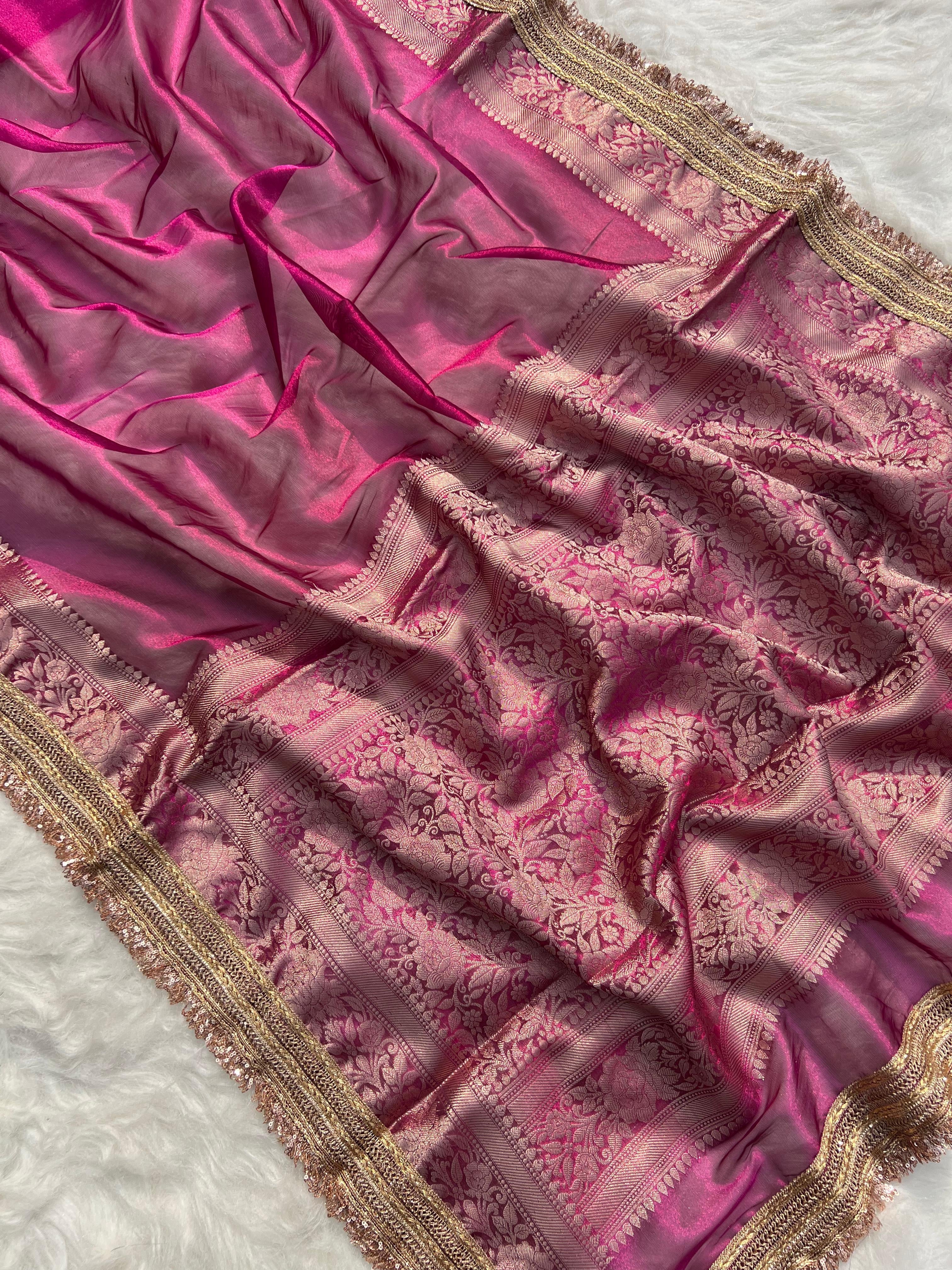Wine Chamki Banarasi Tissue Saree