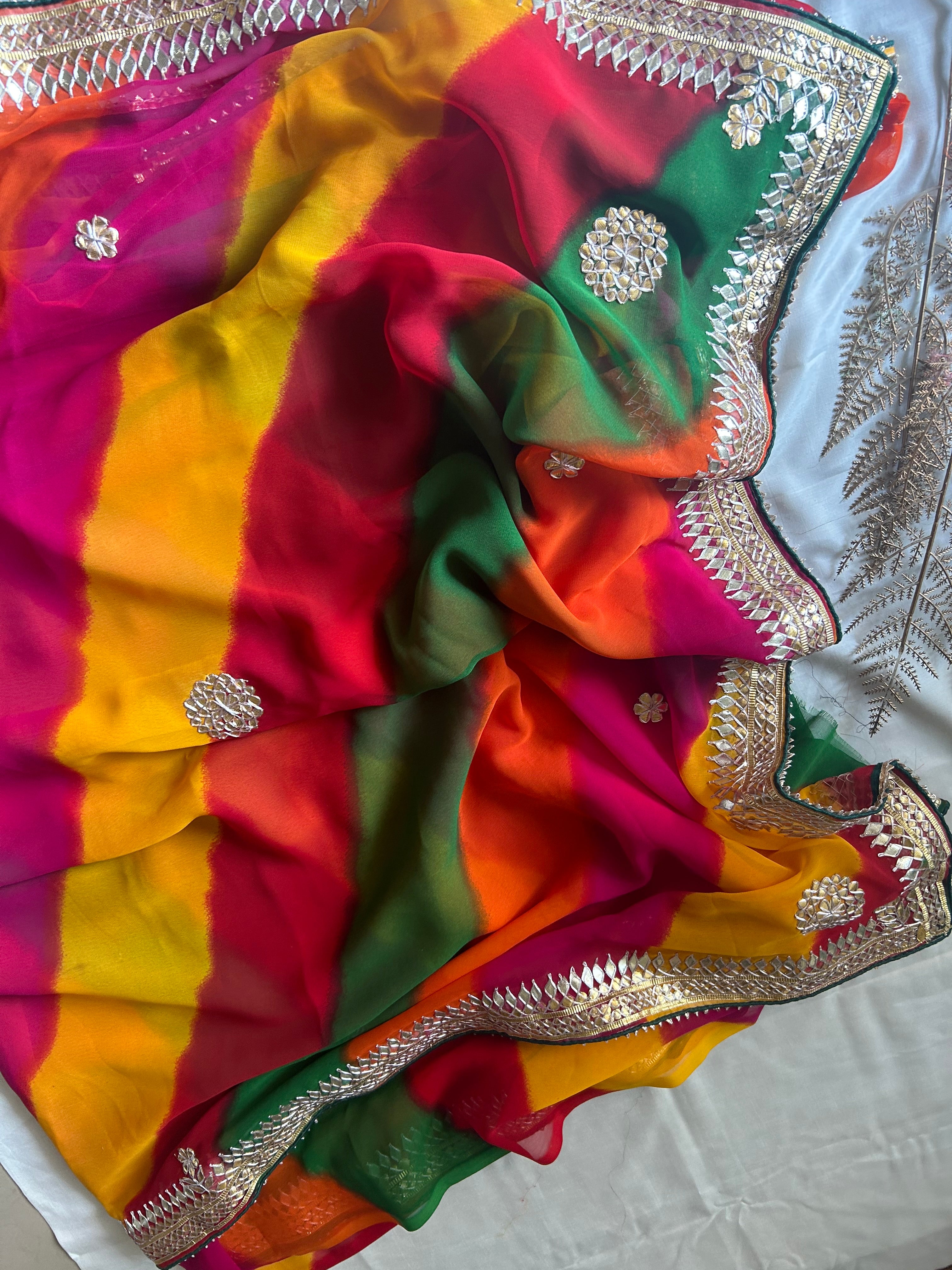 Multicolor Leheriya Bandhej Saree