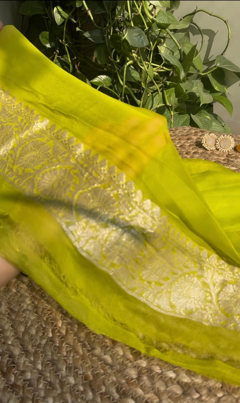 Lemon Green Banarasi Khaddi Saree