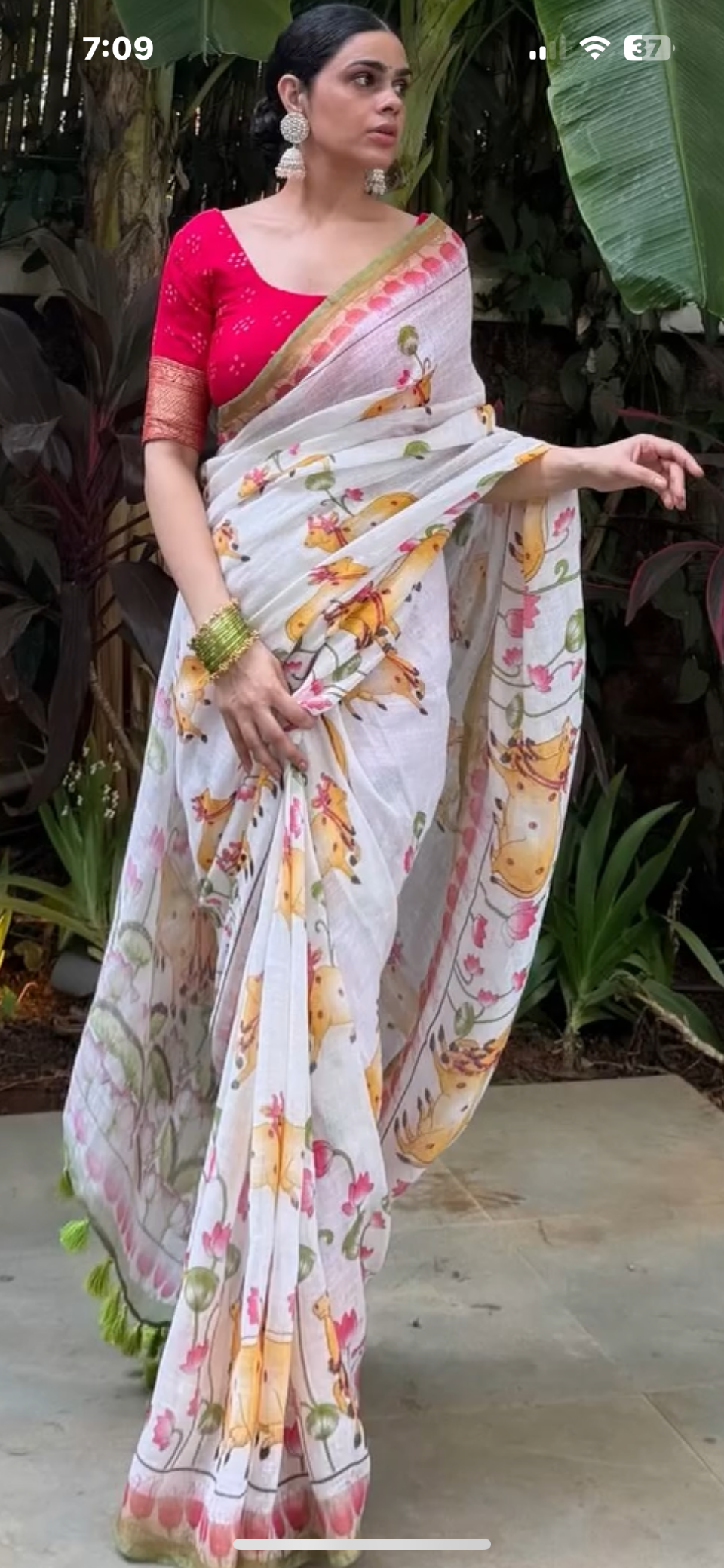 Pichwai and Nandi look Linen Saree