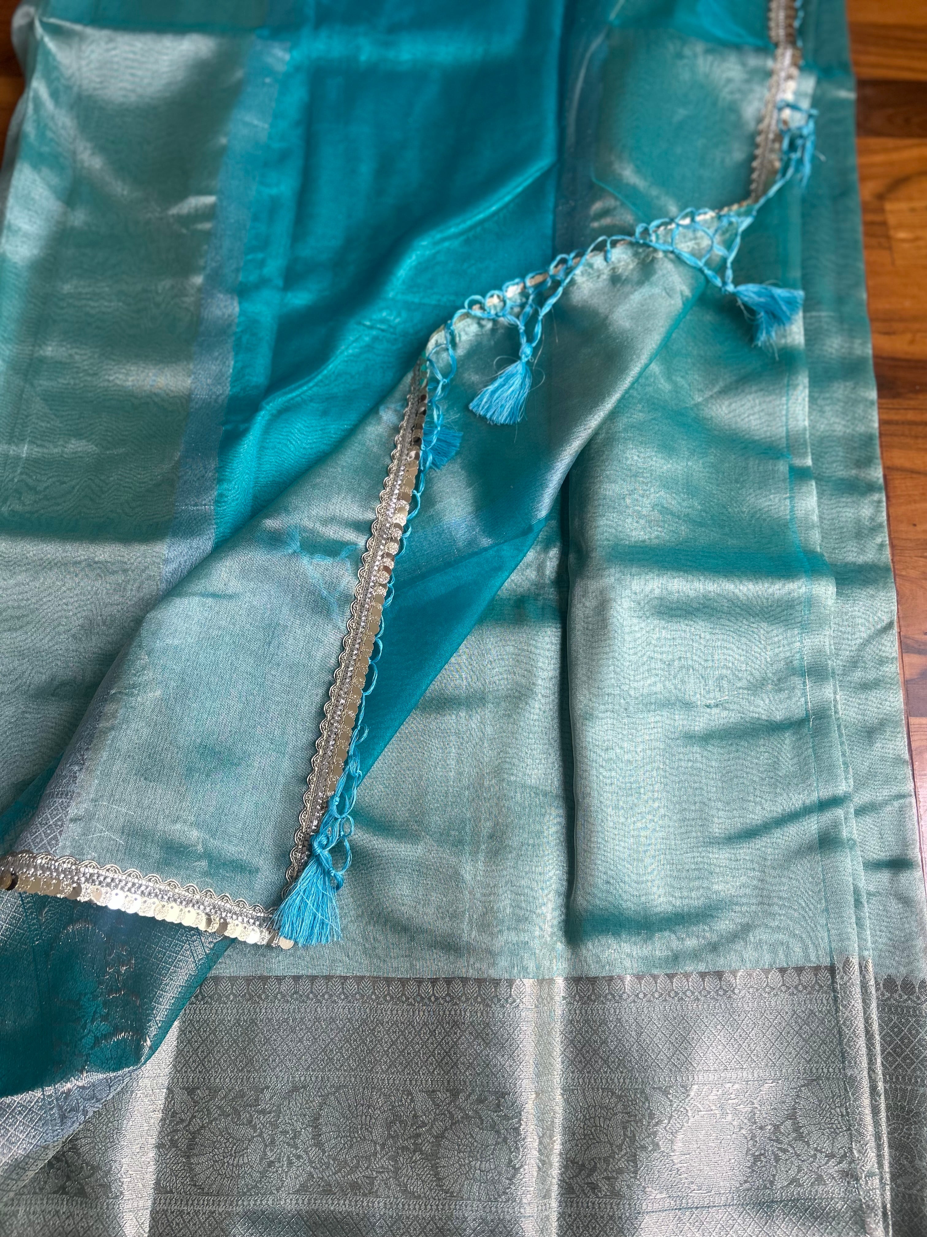 Celebrity Look Blue Tissue Saree