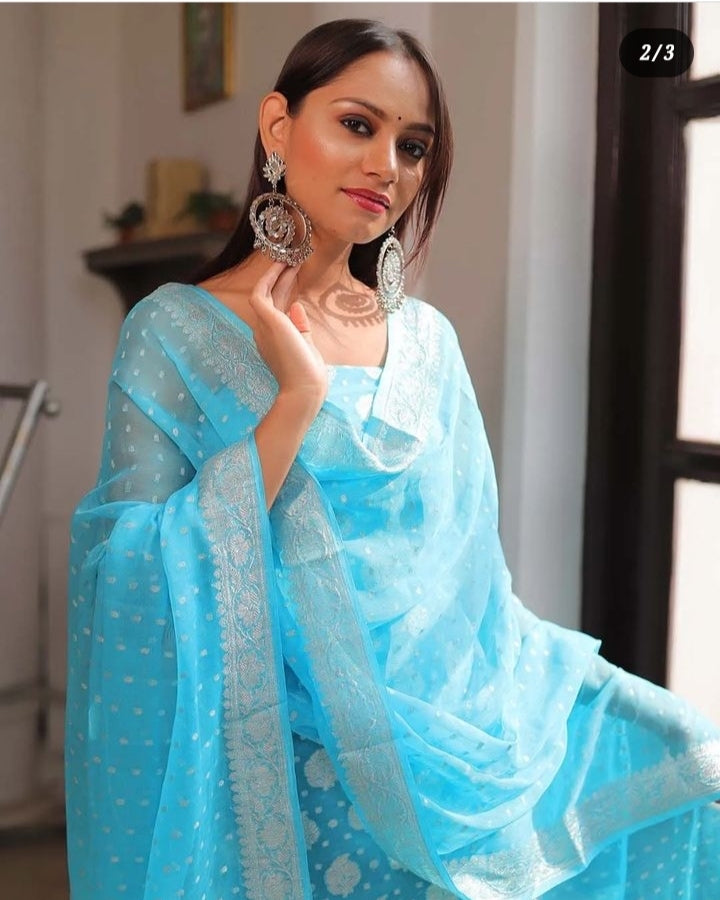 Blue Banarasi Georgette Salwar Suit