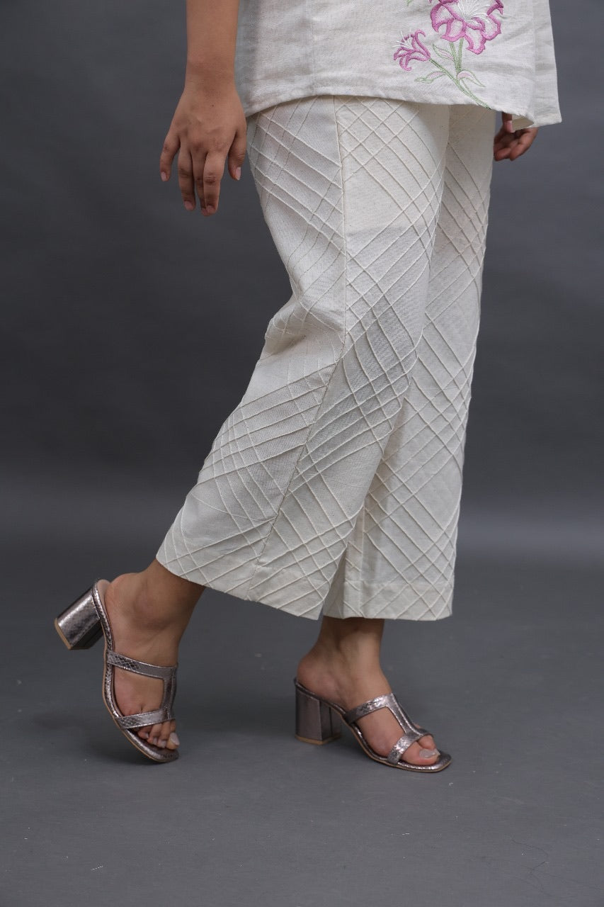 Cream Straight Pant In Khadi Cotton