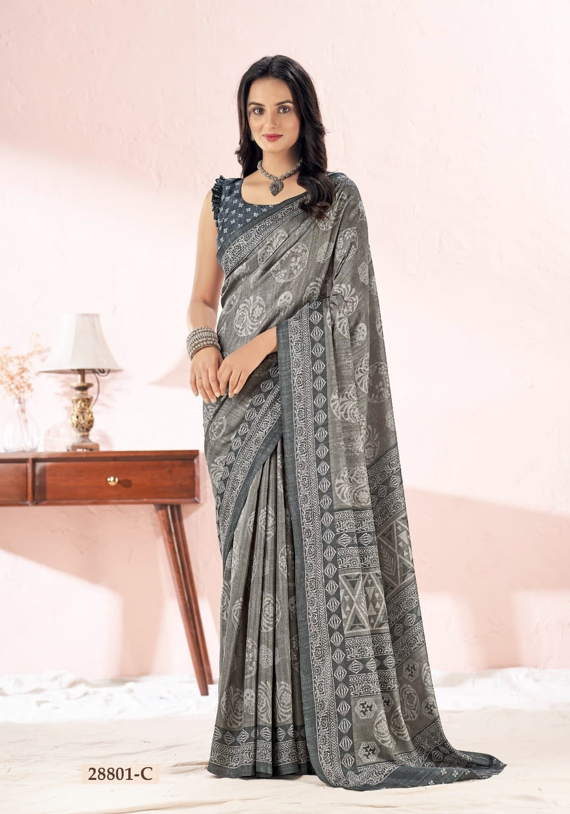 Tussar Silk Saree in Grey