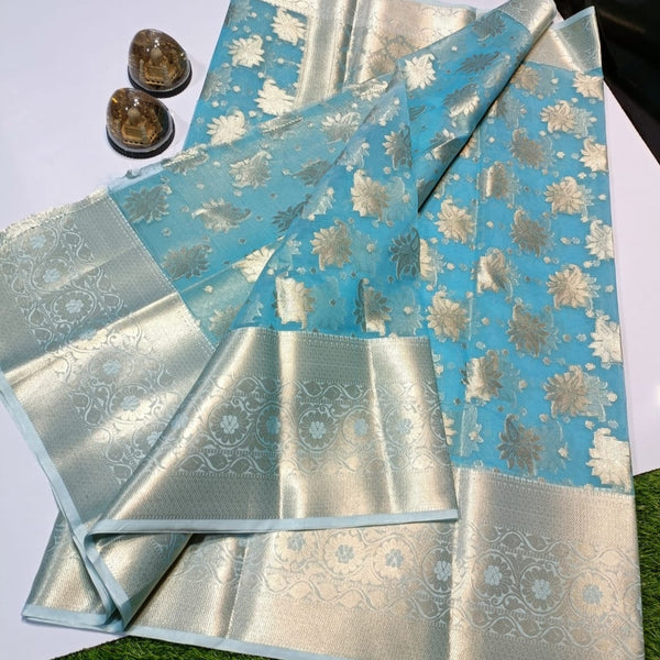 Blue Banarasi Semi Kora Organza Saree