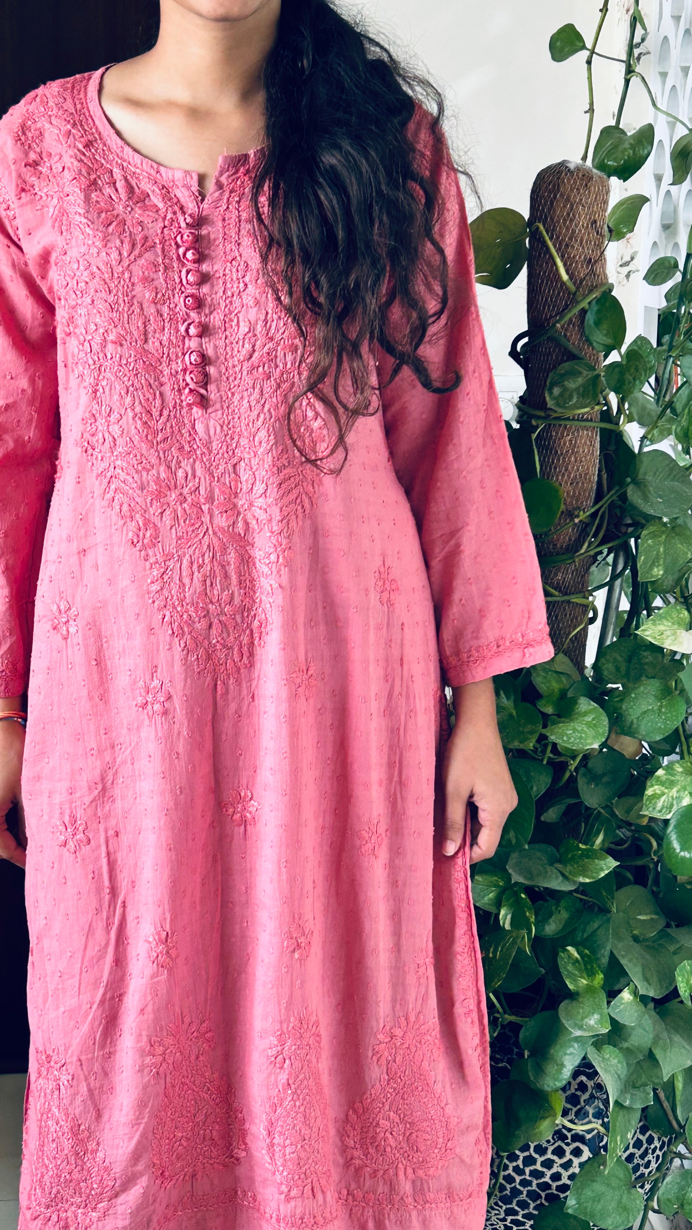 Baby Pink Chikankari Kurti Pant Set