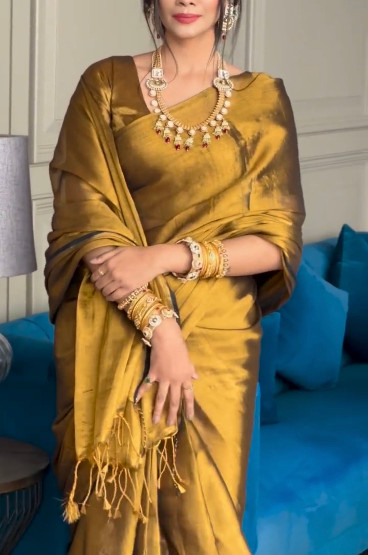 Golden Tissue Silk Saree With Blouse