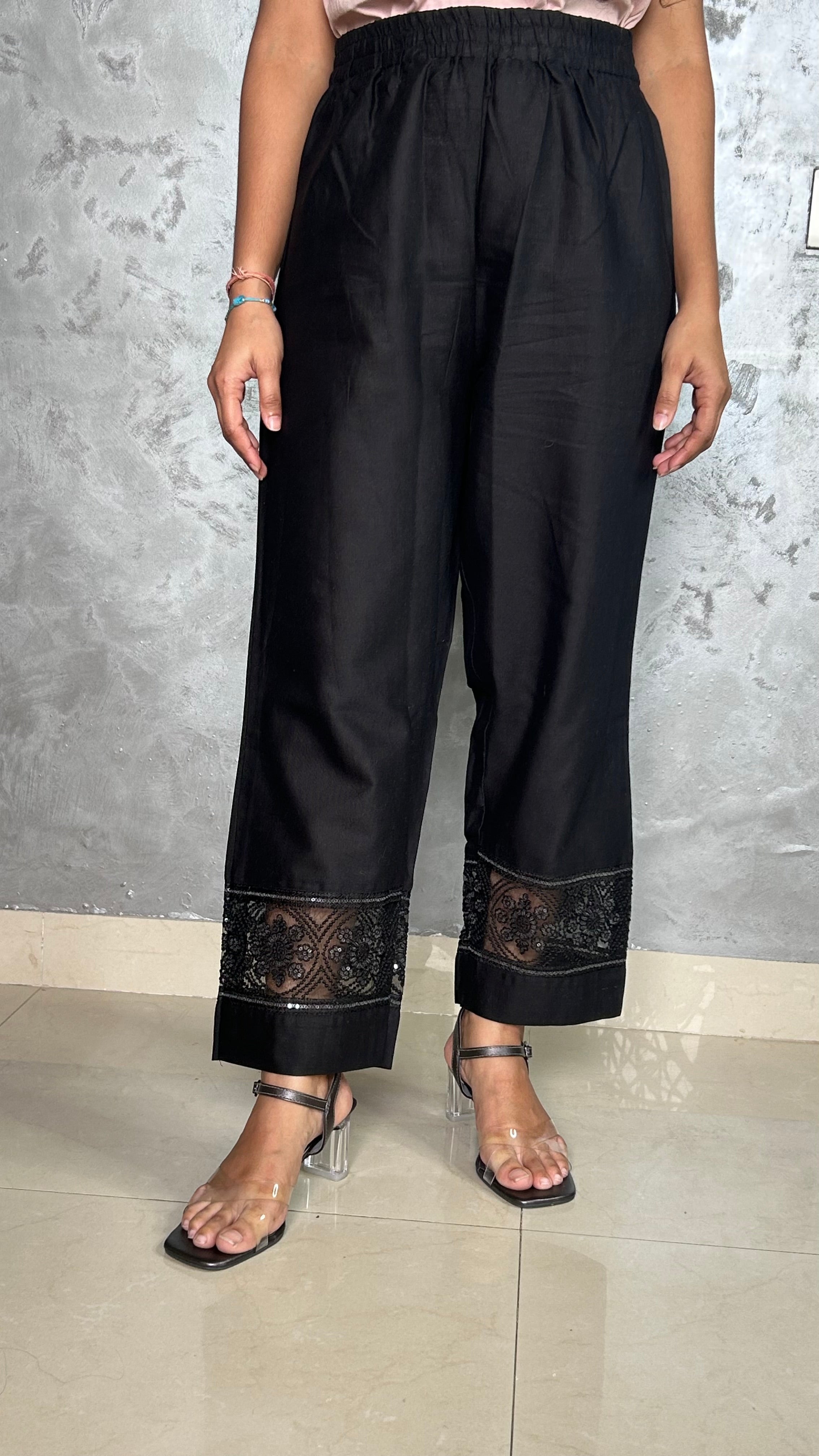 Gorgeous Black Straight Pakistani Pant In Cotton