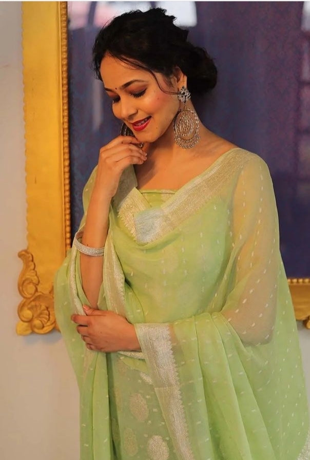 Green Banarasi Georgette Salwar Suit
