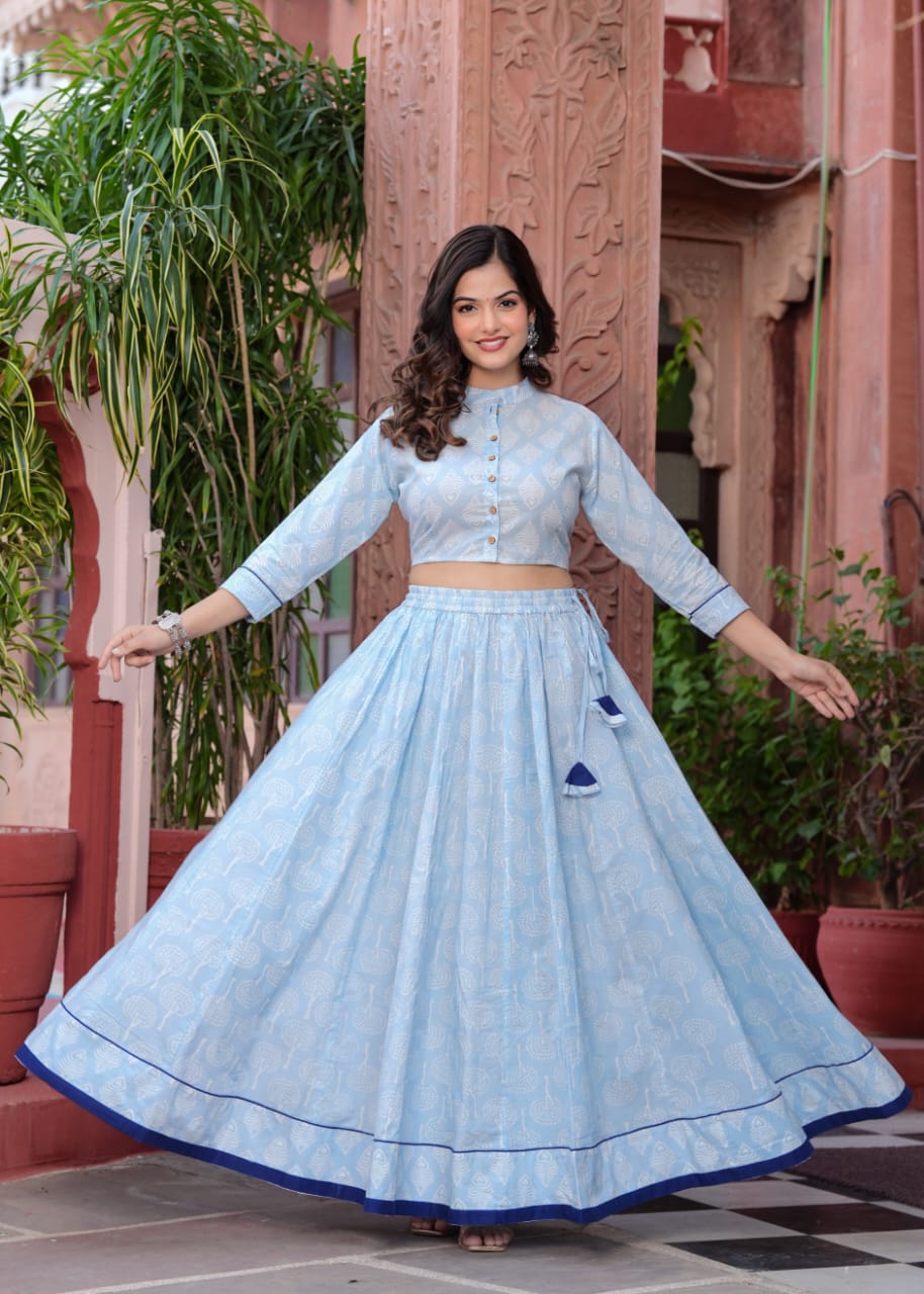 Blue Block Print Flora lehenga choli Set