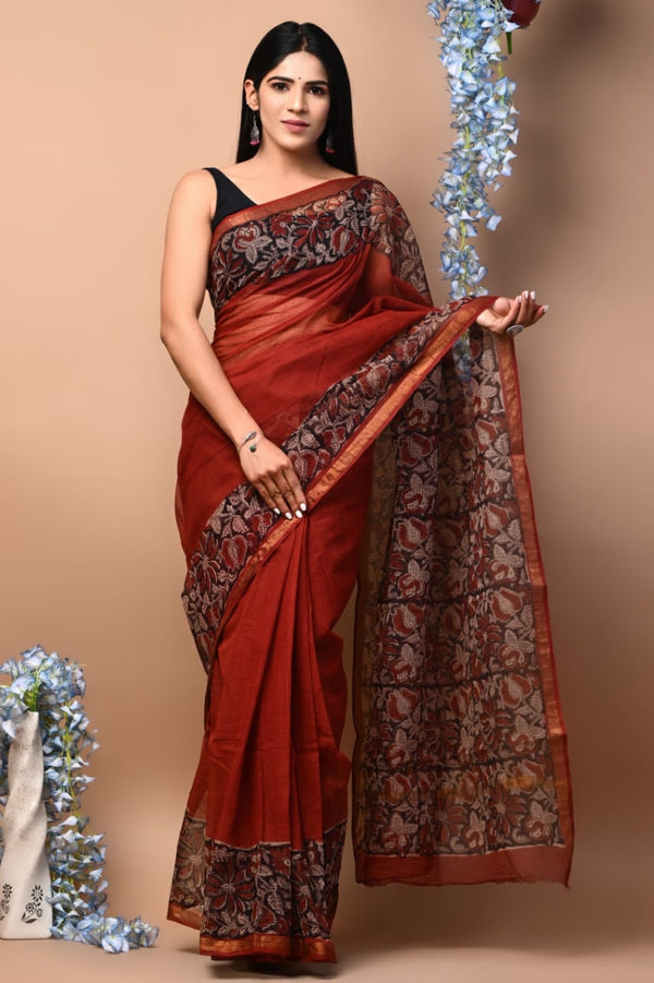 Red Gota Work Kota Doria Saree