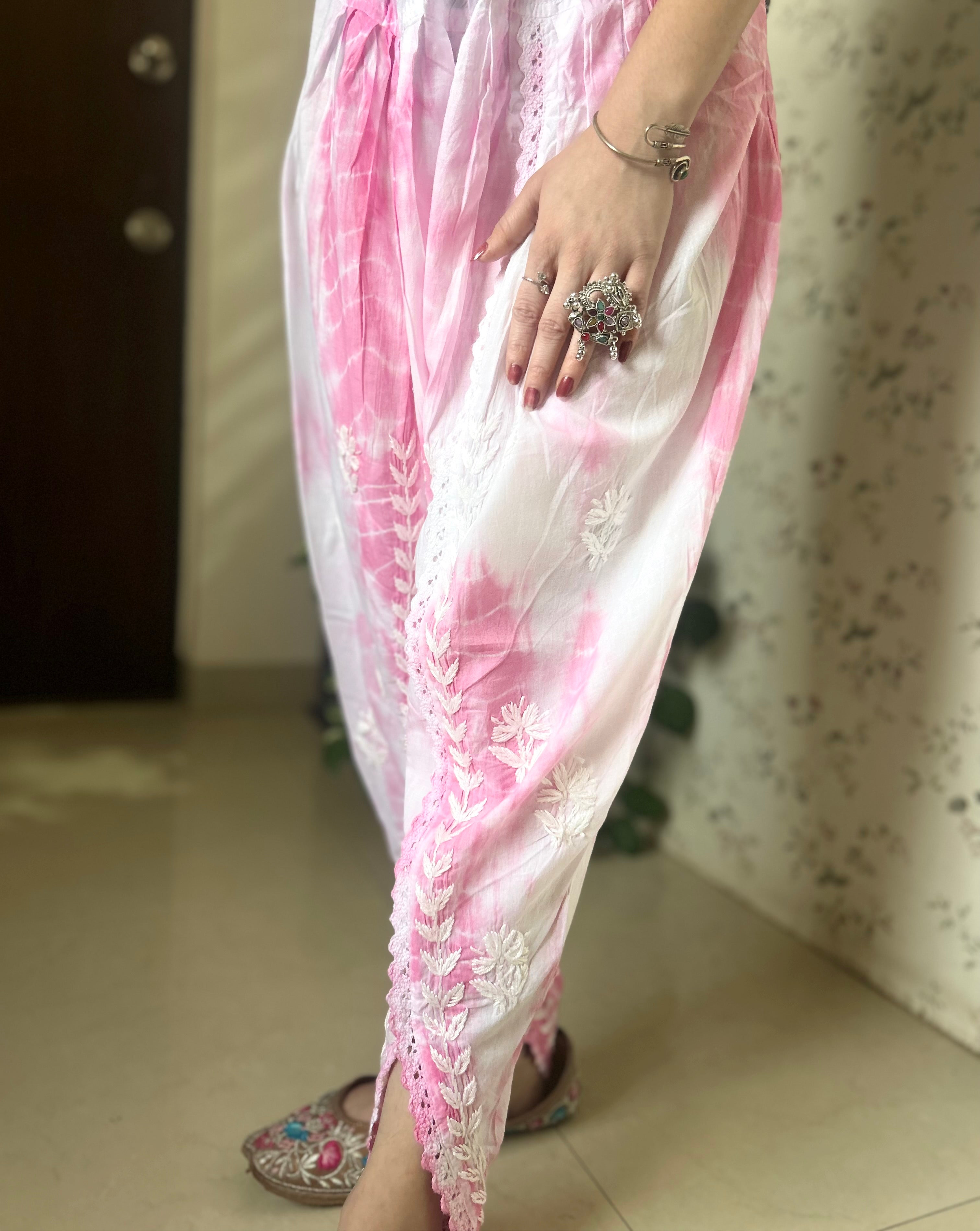 Tie N Die Pink Chikankari Dhoti Salwar