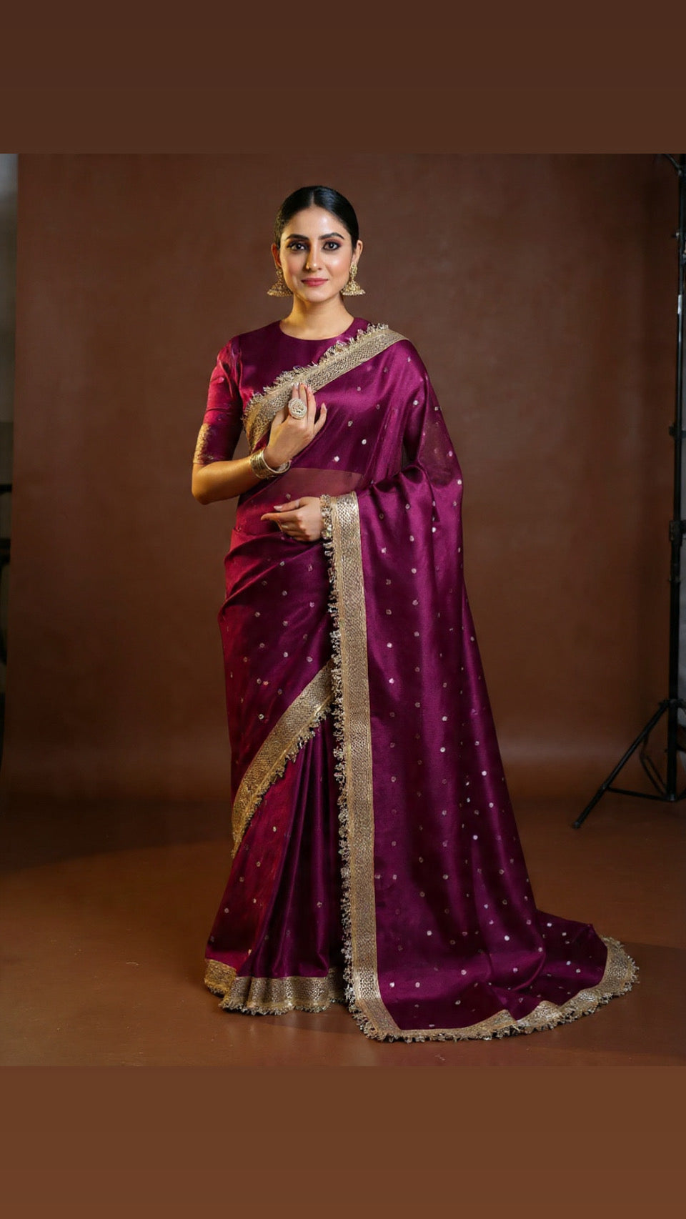 Wine Color Sitara Banarasi Tissue Saree