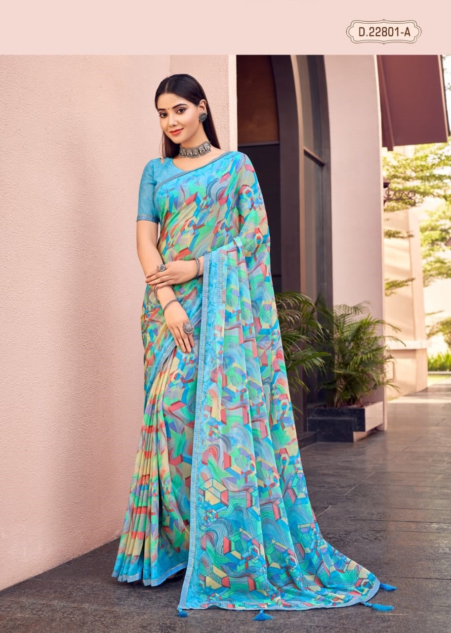 Sky Blue Chiffon Saree