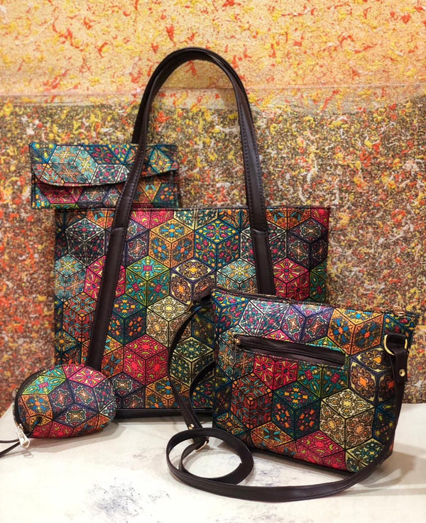 4 Combo Set Of Bagru Bags In Multi Color