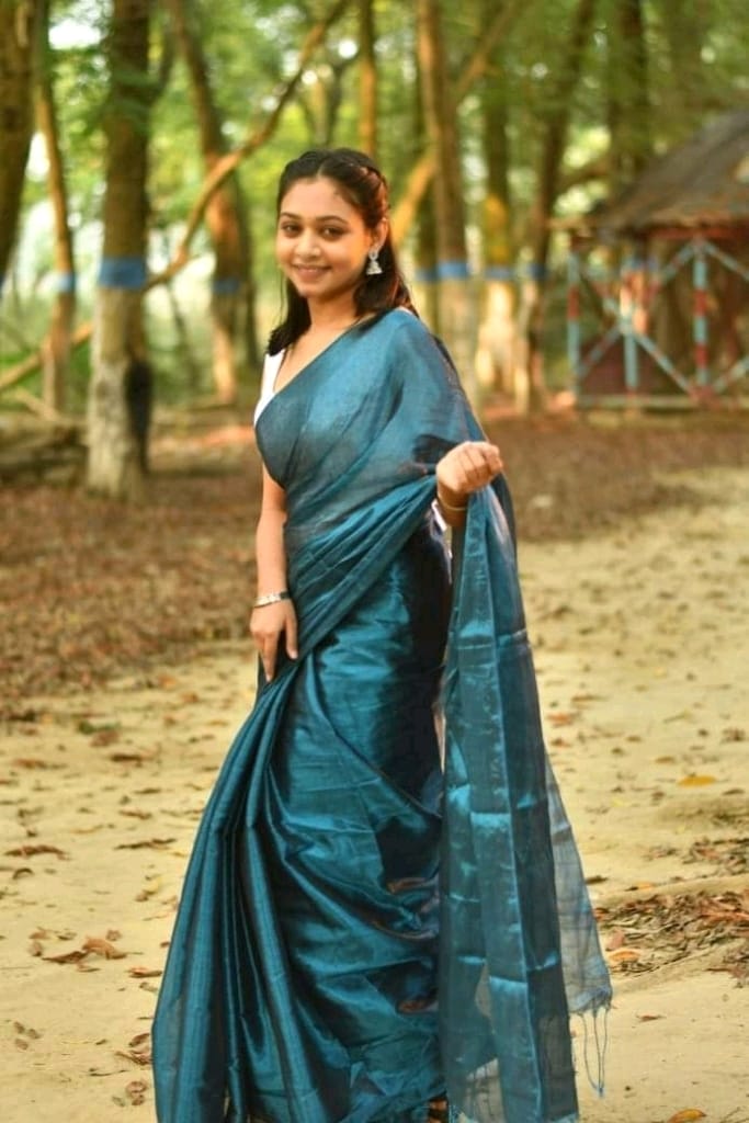 Rama Blue Tissue Silk Saree With Blouse