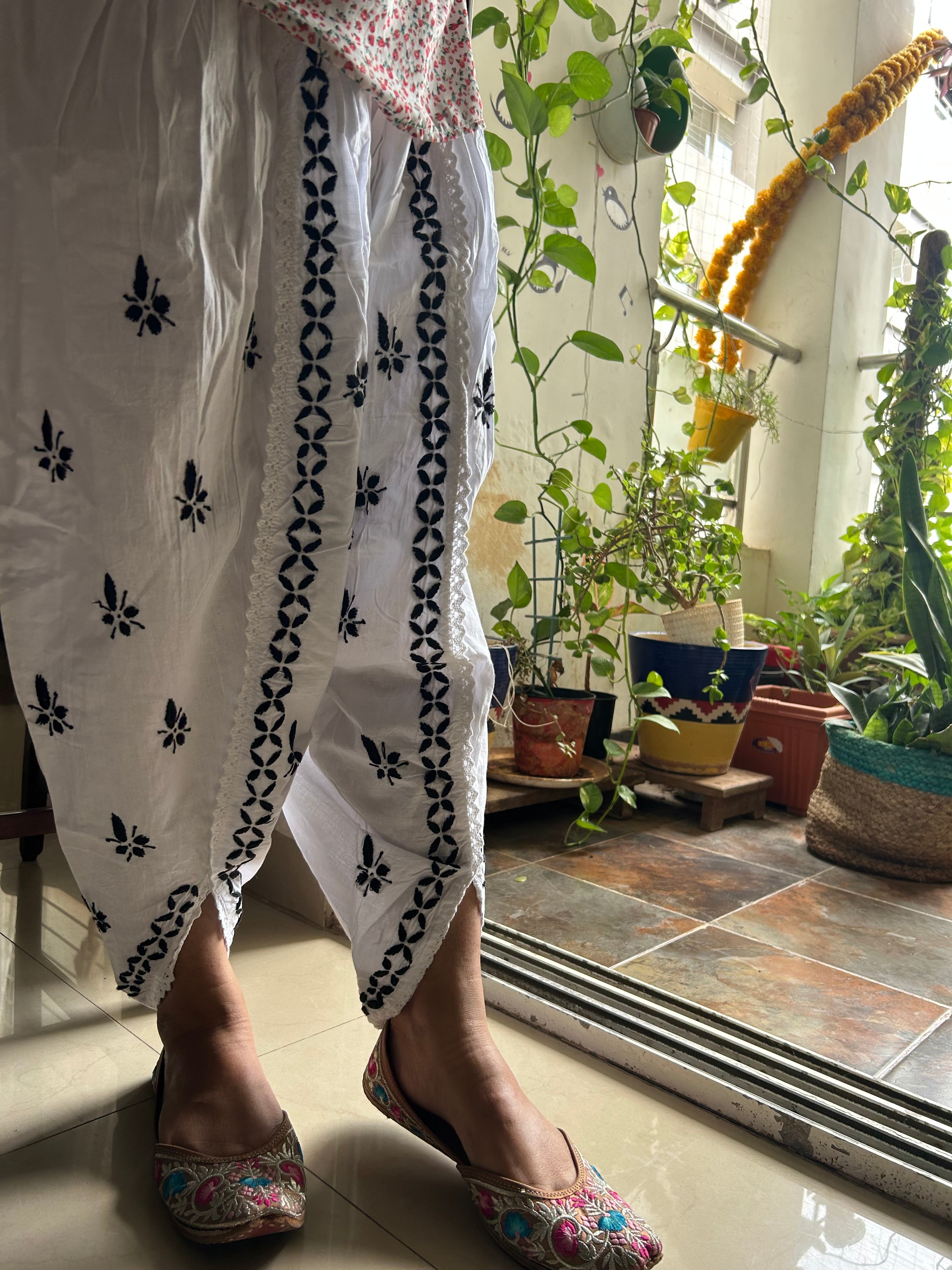 Chikankari Dhoti Salwar in White and Black