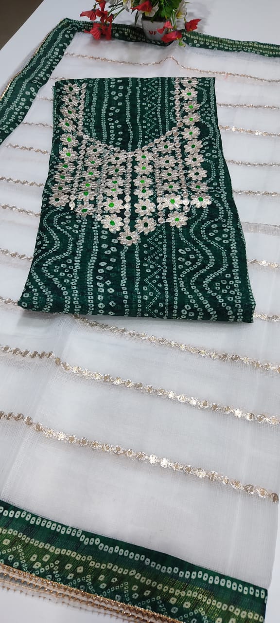 Green Kota Doria Gota Embroidered Suit