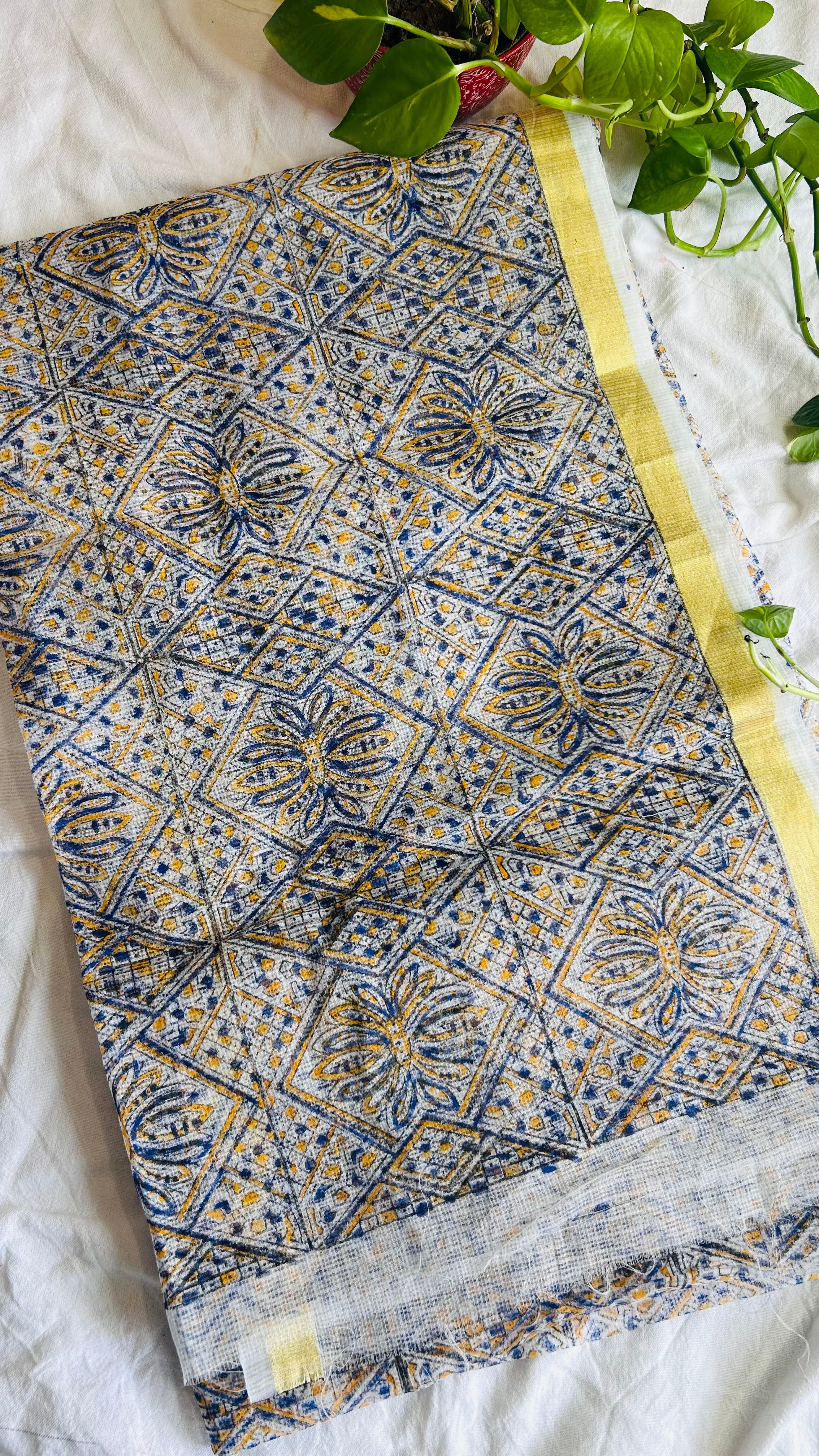 Summer Look Kota Doria Hand Block Print Suit In White (unstitched)