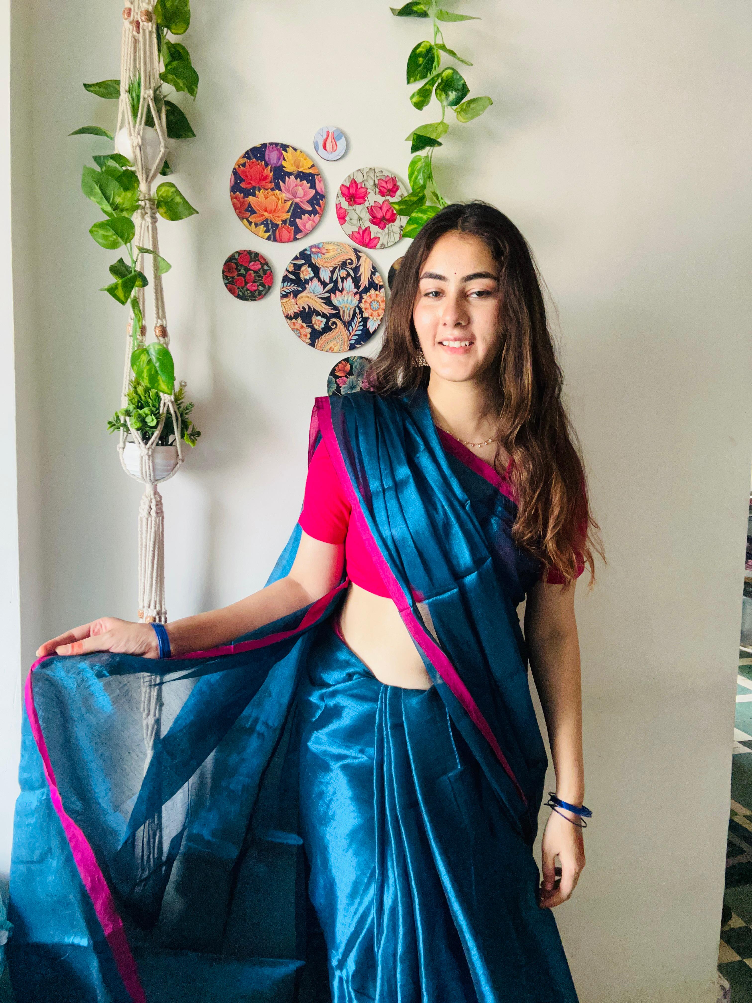 Blue Tissue Silk Saree With Blouse