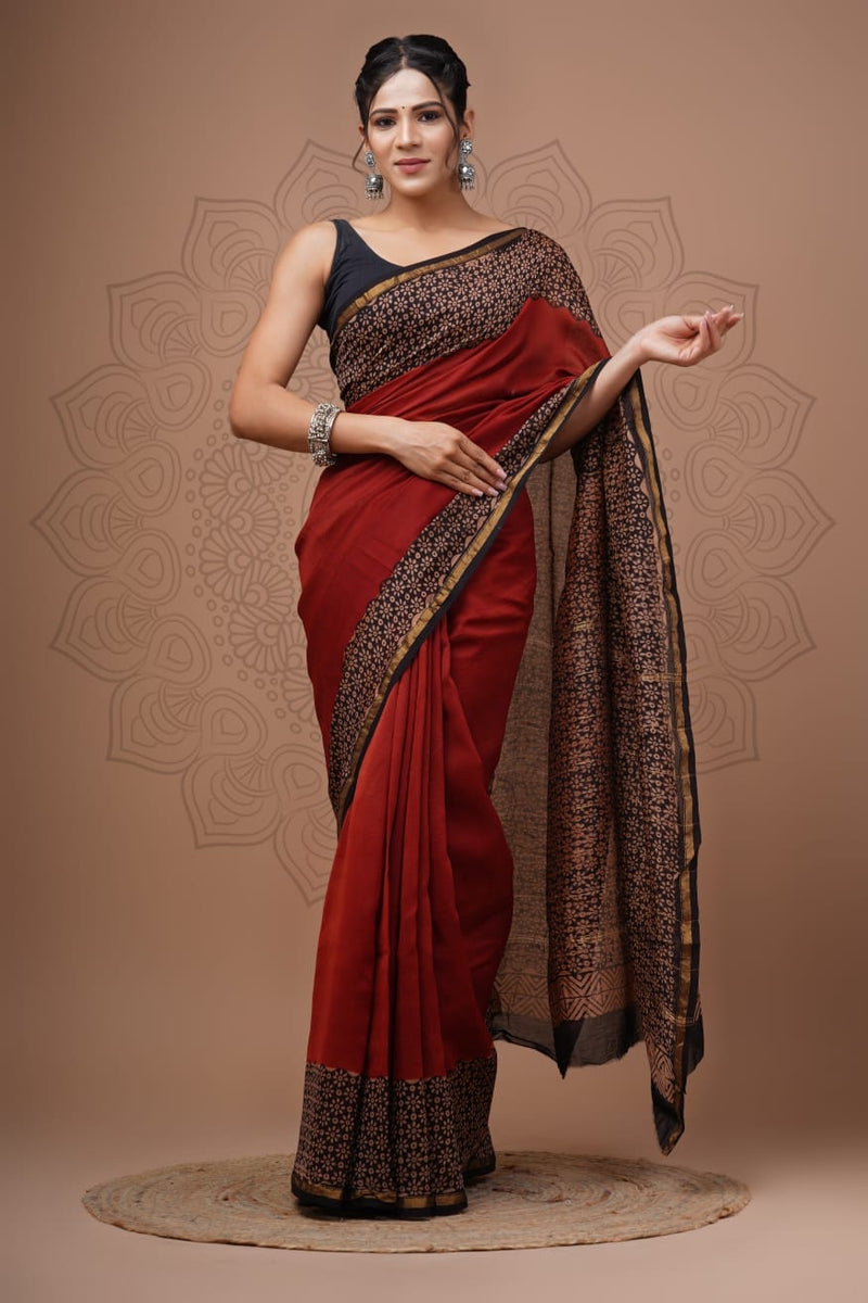 Mehroon Colors Chanderi Printed Saree