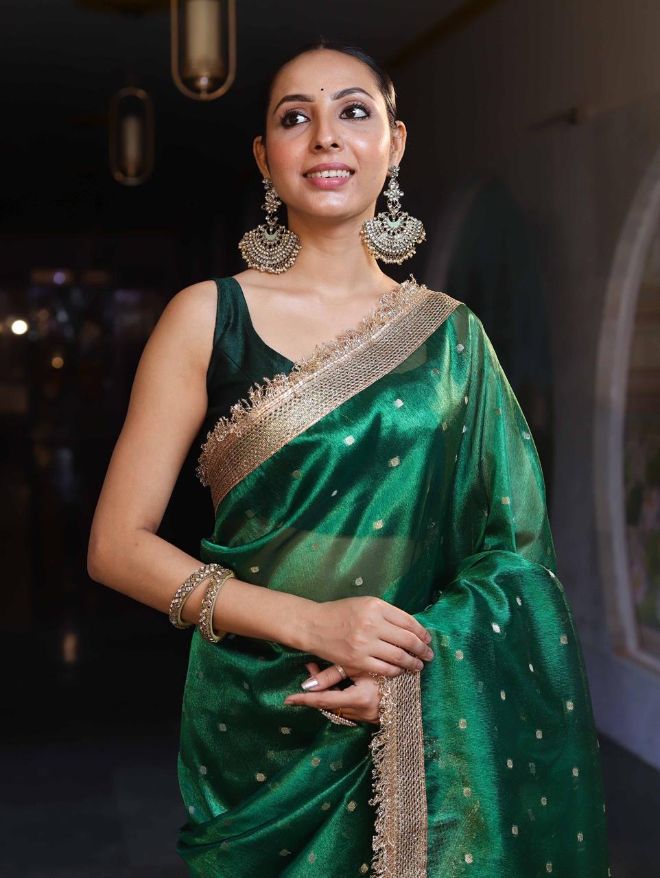 Green Color Sitara Banarasi Tissue Saree