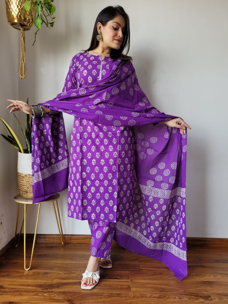 Purple Cotton Suit Set