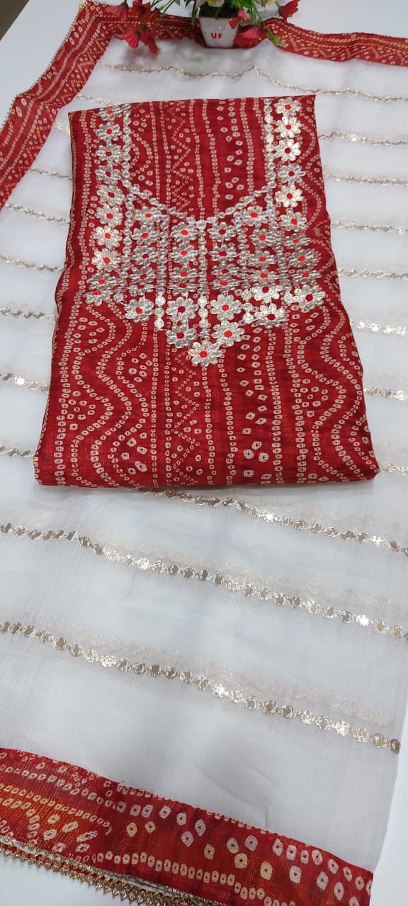 Red Kota Doria Gota Embroidered Suit