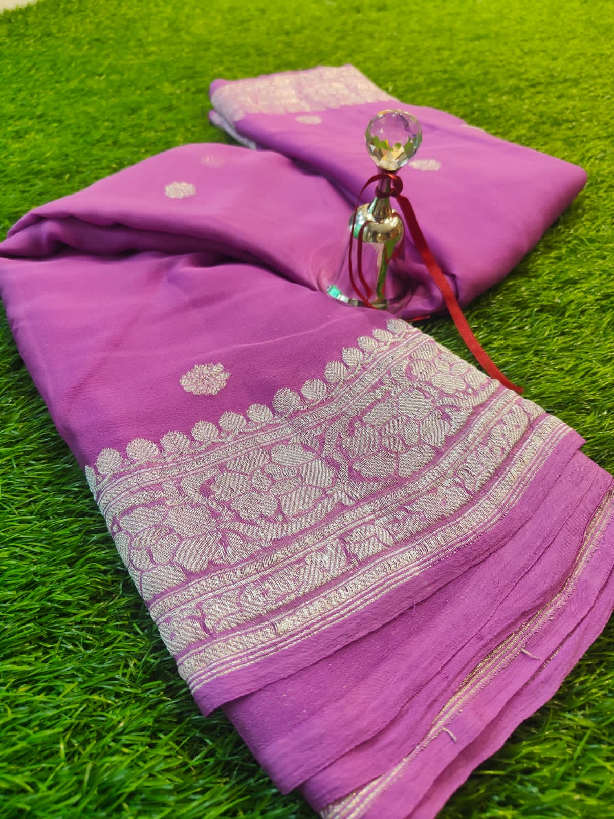 Light Pink Banarasi Khaddi Chiffon Buti Saree