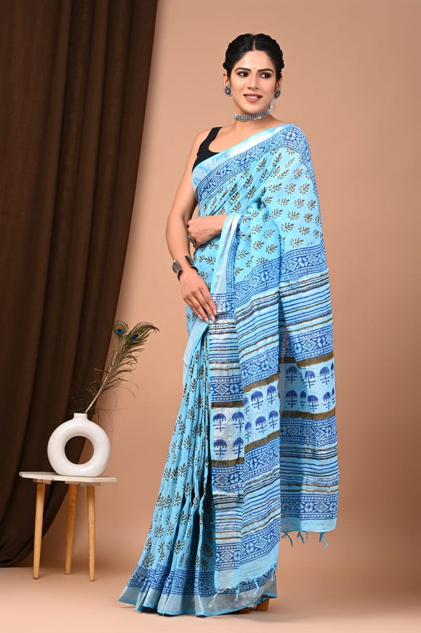 Sky Blue Pure Line Saree